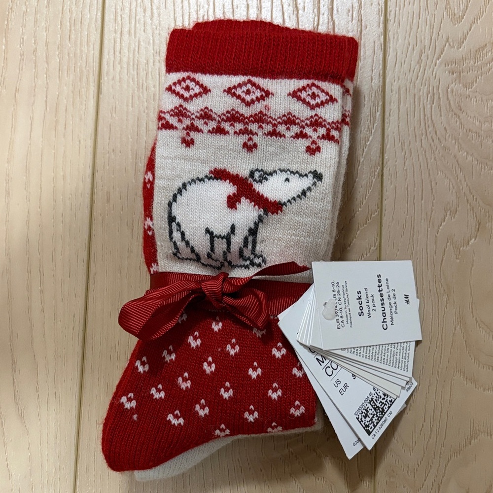 *4/$20* H&M Wool Blend Holiday Sock 2 Pack, sz 8-10